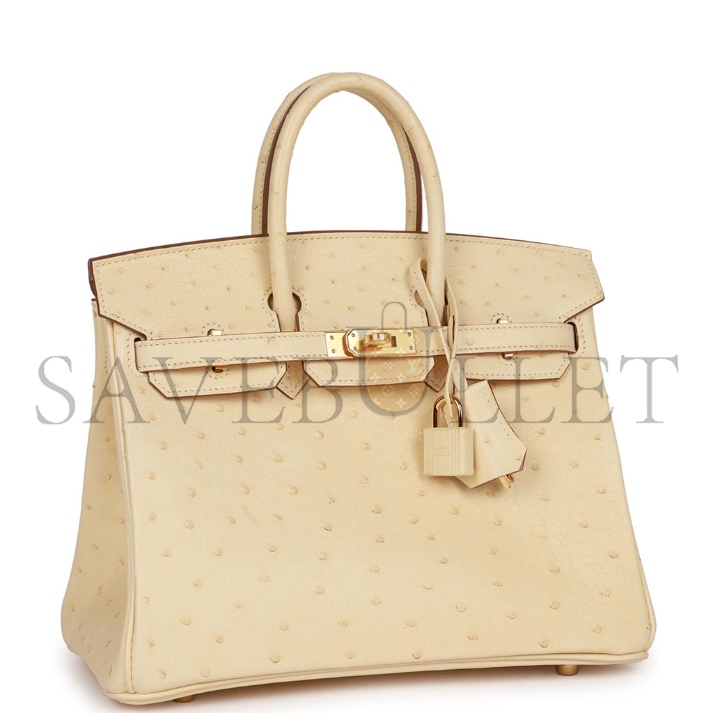 H**mes master birkin 25 ostrich leather milk tea color gold buckle h041944ck98 (25*20*13cm)